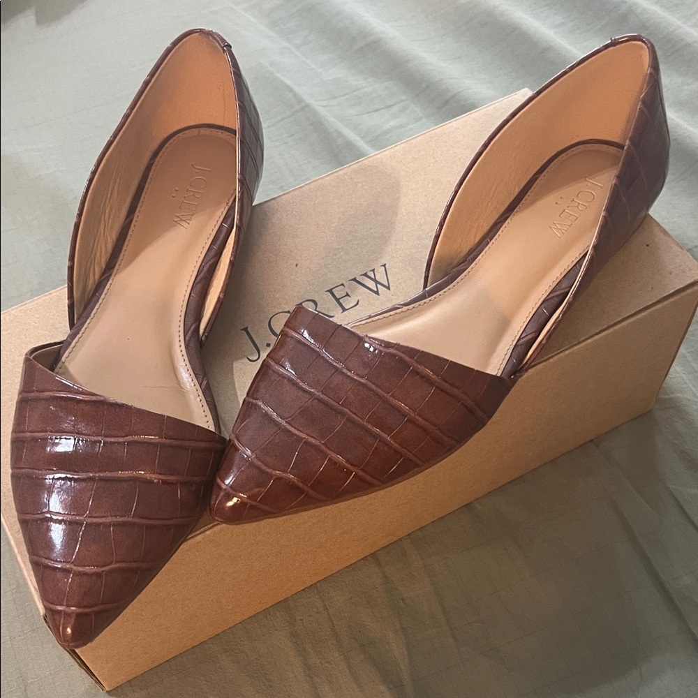 J. Crew Brown Croc-Embossed Flats